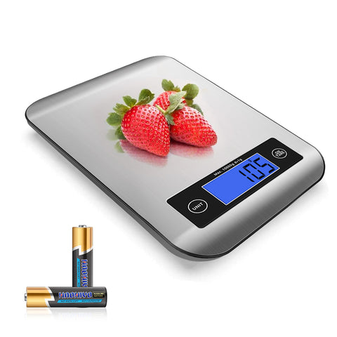 Food Scale, Digital Kitchen Scale with LCD Display, Stainless Steel  Waterproof Nutritional Calculator Weight Grams and Ounces, Stainless Steel,  Batteries Included, Silver