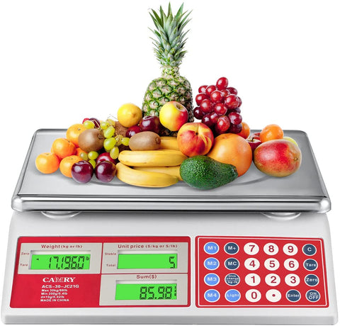 CAMRY Commercial Price Scale 66lb for Food Meat Produce with Backlight Stainless Steel Platform