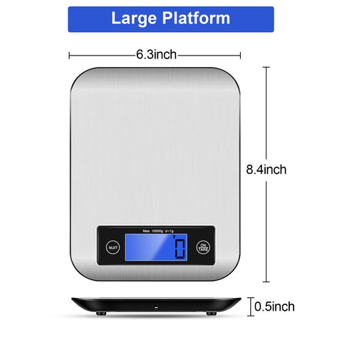 Food Scale, 22lb Digital Kitchen Stainless Steel Scale Weight Grams and oz  for Cooking Baking - Precise Graduation with Backlit LCD Display - Battery