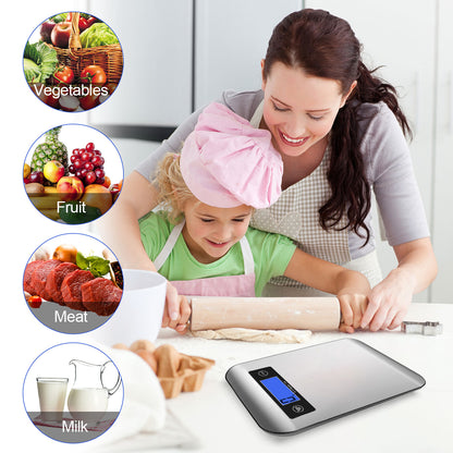 Food Scale, 22lb Digital Kitchen Stainless Steel Scale Weight Grams and oz for Cooking Baking - Precise Graduation with Backlit LCD Display - Battery Included
