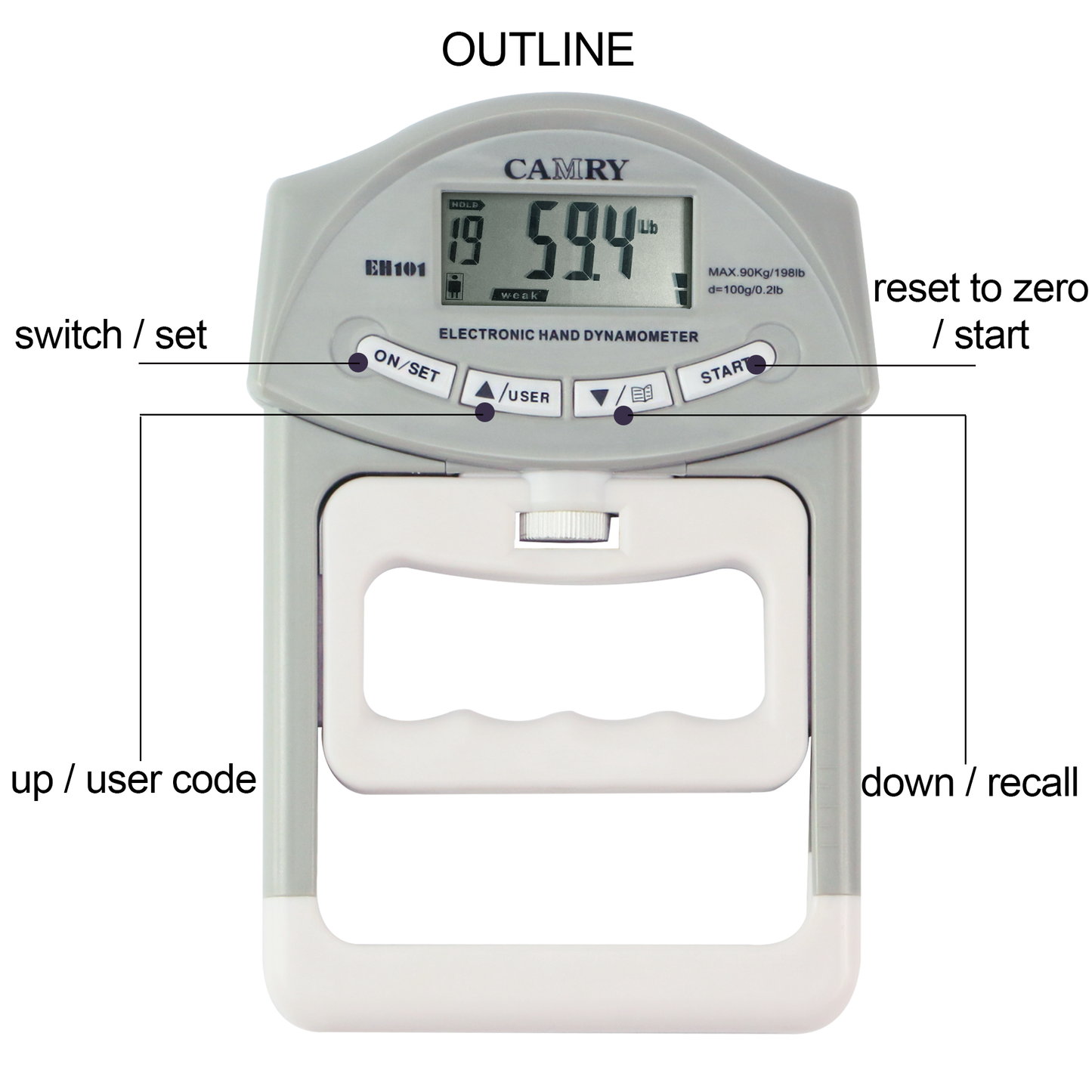 CAMRY Digital Hand Dynamometer - 90 Kg / 200 lbs